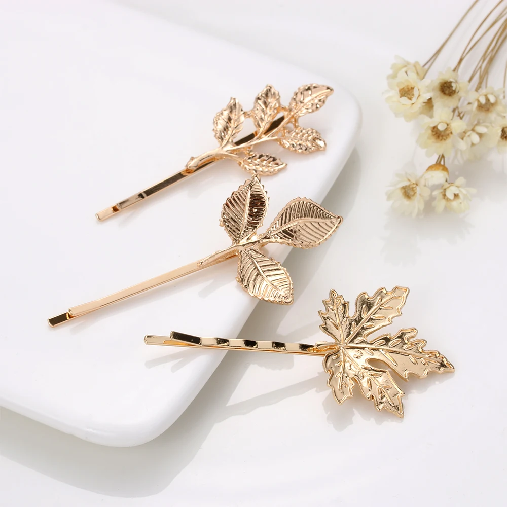 1PC Irregular Leaf Feather Hair Clip Alloy Gold Plated Hairpin Barrette Bobby Pin Ornament Accessories Gift for Women |