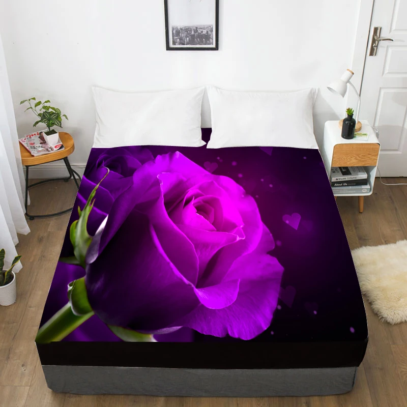 3D Custom Bed Sheet With Elastic,Fitted Sheet Queen/King,Rose Flower Mattress Cover, 200/150/160/180x200 bedsheet,drop ship