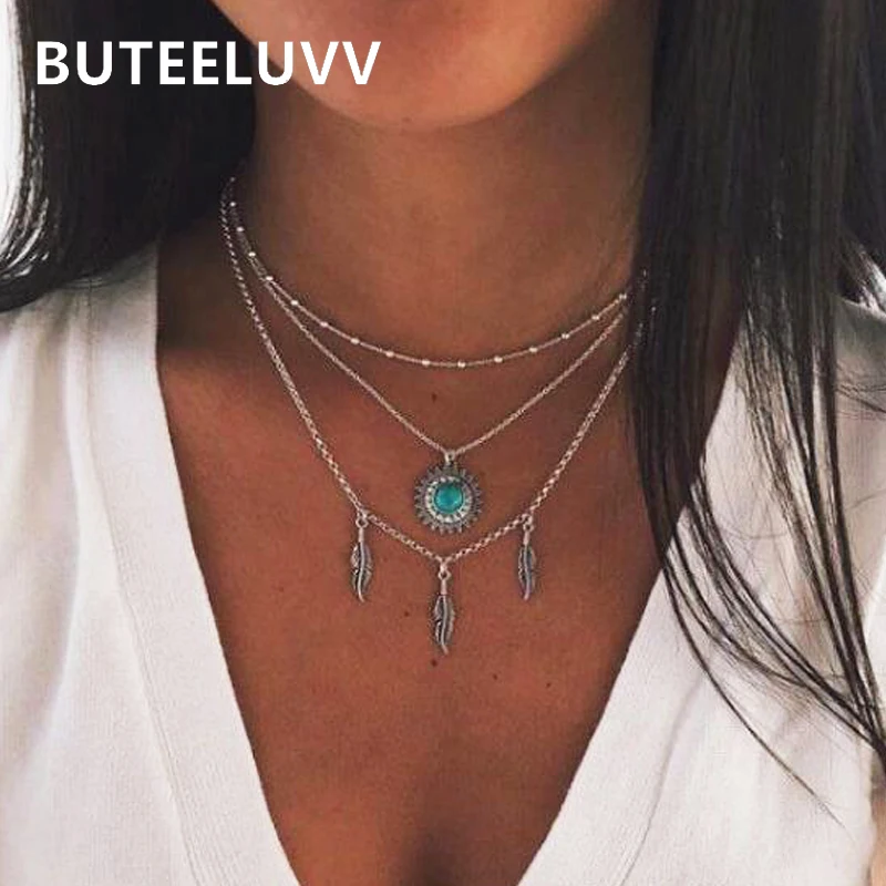 BUTEELUVV Boho Feather Tassel Pendant Necklace Jewelry Bohemian Ethnic Silver Color Triple Layered Chain Necklace for Women
BUTEELUVV Boho Feather Tassel Pendant Necklace Jewelry Bohemian Ethnic Silver Color Triple Layered Chain Necklace for Women