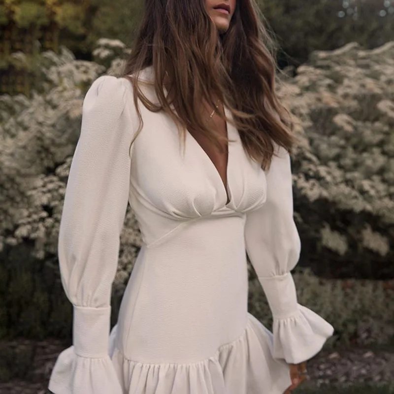 2019 Autumn New Elegant Slim Women Dress V Neck Lantern Sleeve High Waist Ruffles Mini Dresses
2019 Autumn New Elegant Slim Women Dress V Neck Lantern Sleeve High Waist Ruffles Mini Dresses