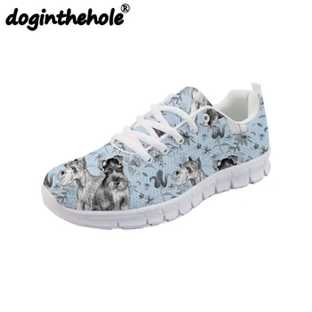 

doginthehole Schnauzer Floral Printing Women's Walking Shoes Flats Outdoor Tennis Shoes Mesh Breathable Sneakers Women's Flat