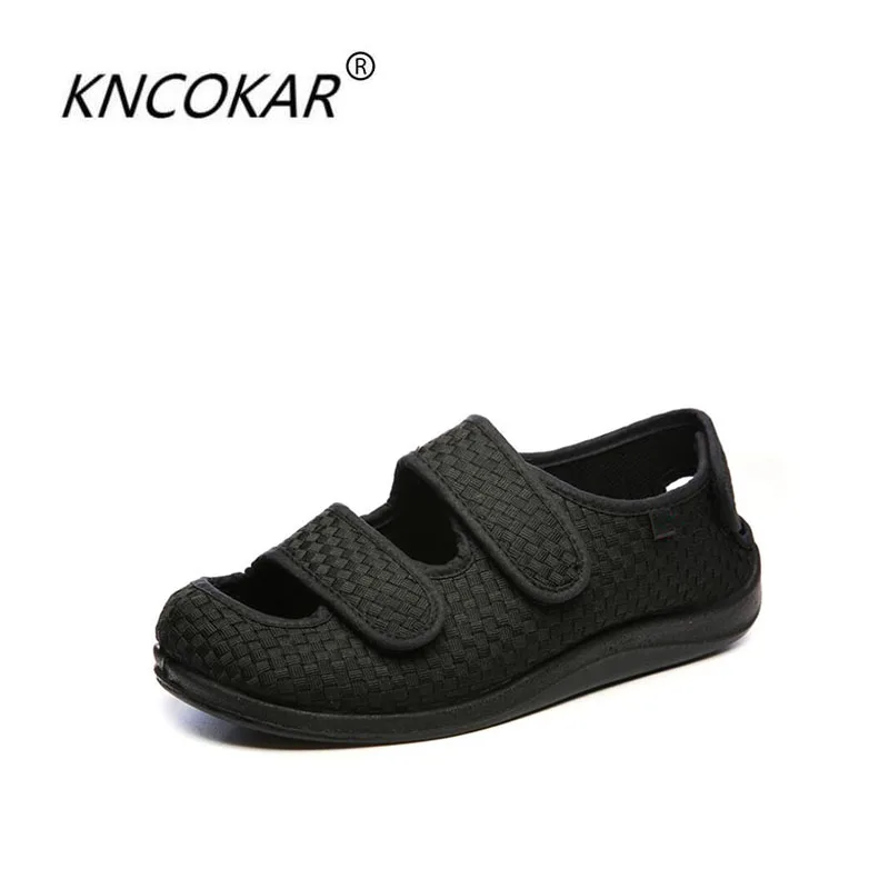 KNCOKAR 2018 Middle and old age foot swollen fat toes can be worn before and after widening can adjust diabetes shoes
