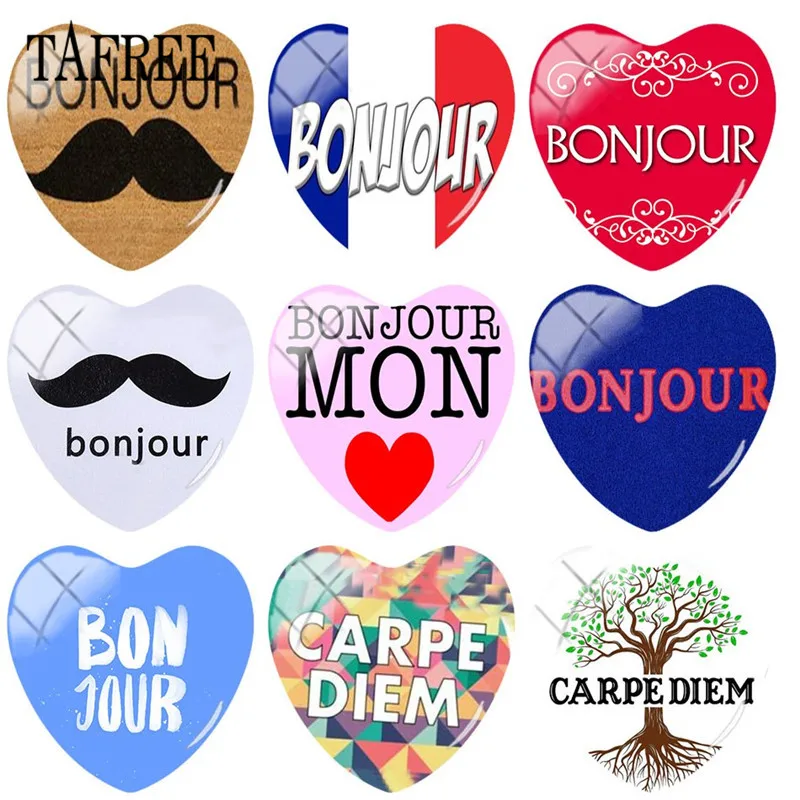 TAFREE French Bonjour 25mm DIY Heart Shape Beard Carpe Diem Images Glass Cabohcon Charms Cameo Settings Jewelry Findings
TAFREE French Bonjour 25mm DIY Heart Shape Beard Carpe Diem Images Glass Cabohcon Charms Cameo Settings Jewelry Findings