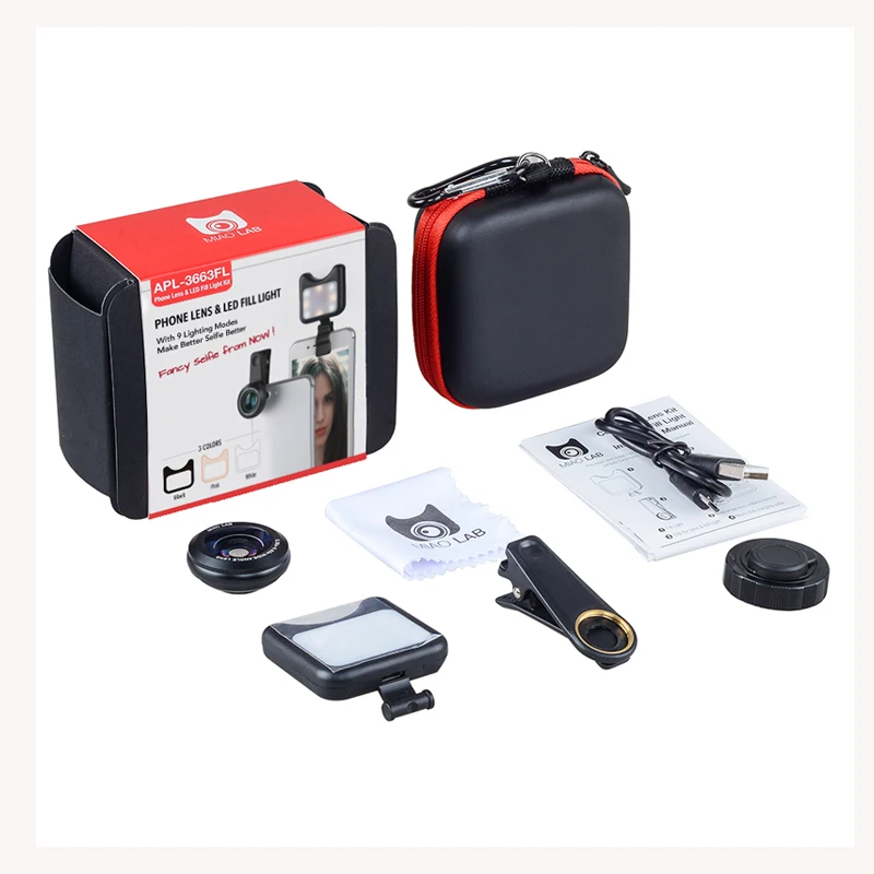 APEXEL LED Selfie Light Fill-in light +0.36X Wide Angle Lens + 15X Macro Lens Kit 27 APEXEL LED Selfie Light Fill-in light +0.36X Wide Angle Lens + 15X Macro Lens Kit 1