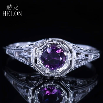 HELON Solid 14K White Gold Round 4.5mm Genuine Natural Amethyst Ring Women Antique Style Engagement Wedding Party Fine Jewelry
HELON Solid 14K White Gold Round 4.5mm Genuine Natural Amethyst Ring Women Antique Style Engagement Wedding Party Fine Jewelry