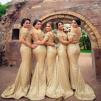 Mermaid Bridesmaid Dresses 2019 Sexy Sequined Gold Formal Party Gowns Robe demoiselle d'honneur off Shoulder Party Gowns
Mermaid Bridesmaid Dresses 2019 Sexy Sequined Gold Formal Party Gowns Robe demoiselle d'honneur off Shoulder Party Gowns