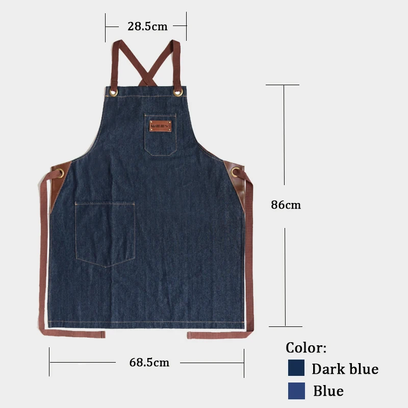 WEEYI Denim Lagon Kitchen Cooking Apron with Adjustable Cotton Strap Large Pockets Blue 34x27 Inches for Men and Women Homewear (1)