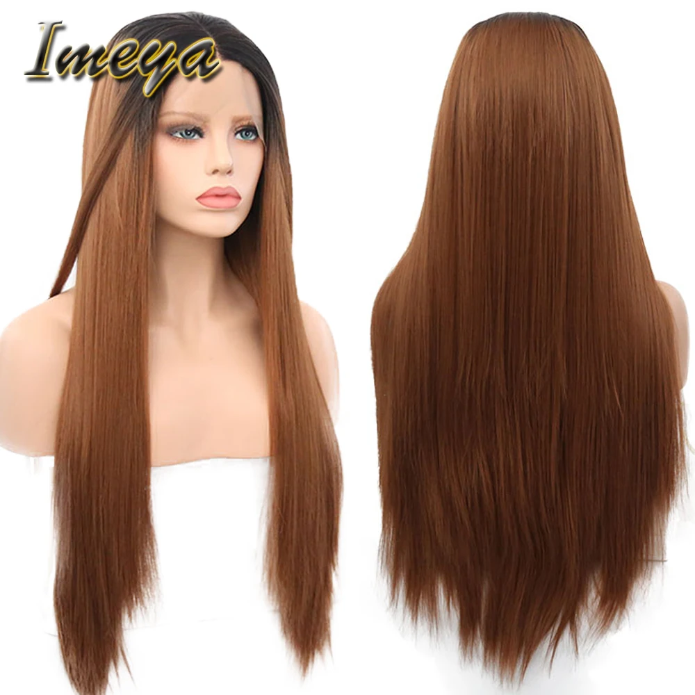 Imeya Ombre Synthetic Long Silky Straight Lace Wig For Black Women Two Tone Front With Natural Hairline | Шиньоны и парики