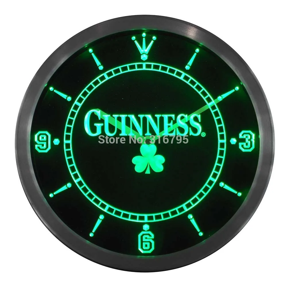 Неоновые светодиодсветодиодный настенные часы nc0103 пиво Guinness Shamrock Bar | Дом и сад