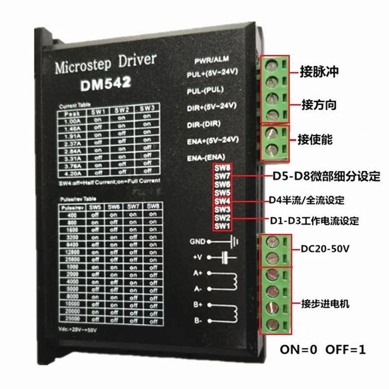 DM542 2-phase Stepper Motor Driver 57/86 Series Step Stepping Motor Driver 18-48VDC Optical isolation signal input Motor Driver
DM542 2-phase Stepper Motor Driver 57/86 Series Step Stepping Motor Driver 18-48VDC Optical isolation signal input Motor Driver