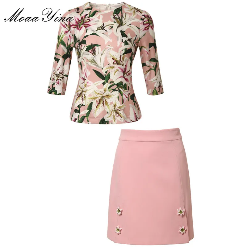 MoaaYina Fashion Designer Runway Suit Summer Women lily Floral-Print T-shirt Tops+Applique Pink Short skirt Two-piece set
MoaaYina Fashion Designer Runway Suit Summer Women lily Floral-Print T-shirt Tops+Applique Pink Short skirt Two-piece set