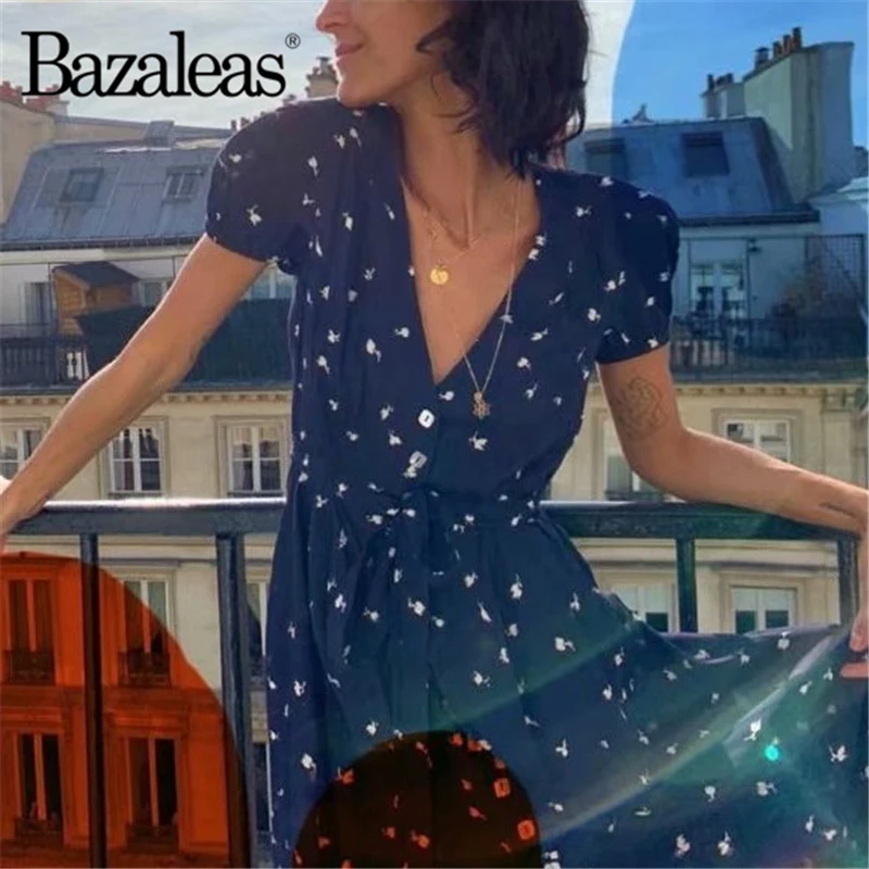 Bazaleas Chic V Neck women vestidos Retro Chiffon Navy women midi dress Vintage Short Sleeve France Dresses Drop shipping
Bazaleas Chic V Neck women vestidos Retro Chiffon Navy women midi dress Vintage Short Sleeve France Dresses Drop shipping