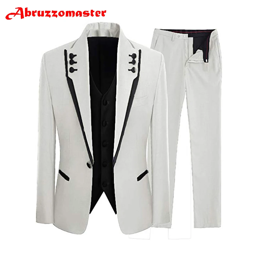 Abruzzomaster Black Edge Jacket for Groom Tuxedos Jacket+pants+Black vest Man Suits White Groomsman Suit Bespoke Suit
Abruzzomaster Black Edge Jacket for Groom Tuxedos Jacket+pants+Black vest Man Suits White Groomsman Suit Bespoke Suit