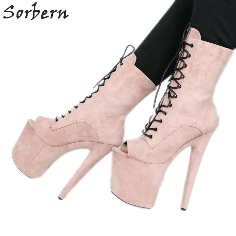 Sorbern Pale Pink Peep Toe Ankle Boots For Women 20Cm Extreme High Heels Short Ladies Booties Plus Size Platform Pole Dance Shoe
Sorbern Pale Pink Peep Toe Ankle Boots For Women 20Cm Extreme High Heels Short Ladies Booties Plus Size Platform Pole Dance Shoe
