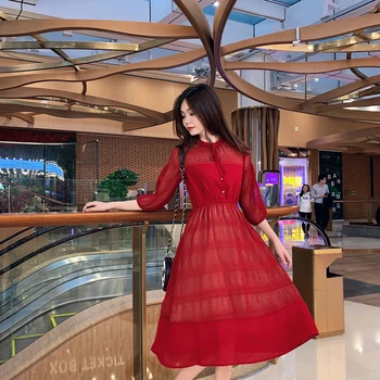 Summer Korean Vintage Dress Red Chiffon Elegant Women's Dresses Korean Fashion Holiday Clothes Transparent Woman Cloth
Summer Korean Vintage Dress Red Chiffon Elegant Women's Dresses Korean Fashion Holiday Clothes Transparent Woman Cloth