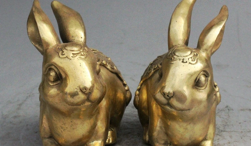 5" Old China Folk FengShui Palace Brass Wealth Year Zodiac Rabbit statue Pair
5" Old China Folk FengShui Palace Brass Wealth Year Zodiac Rabbit statue Pair