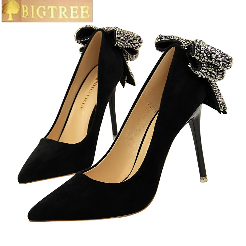 BIGTREE fashion women pumps 10.5CM Fine with High heel Suede Shallow mouth Pointed Rhinestone Bow tie women's shoes
BIGTREE fashion women pumps 10.5CM Fine with High heel Suede Shallow mouth Pointed Rhinestone Bow tie women's shoes