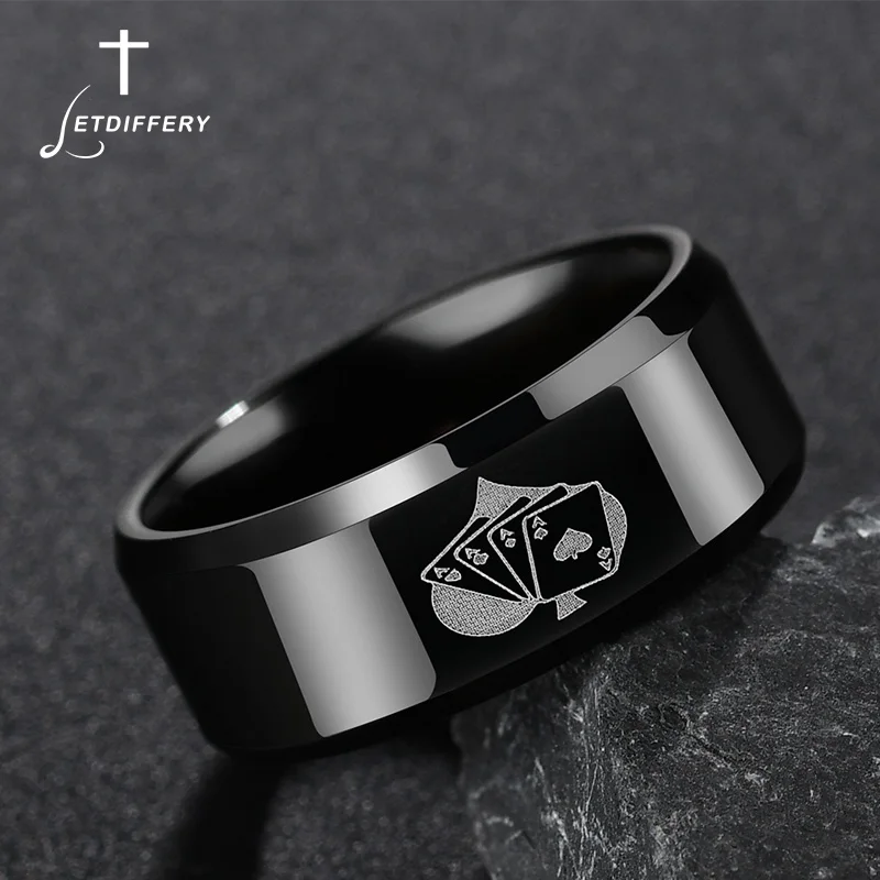 

Letdiffery Trendy Spades Poker Ring Band Men Ring Stainless Steel Black Spades Poker Finger Ring wholesale anel