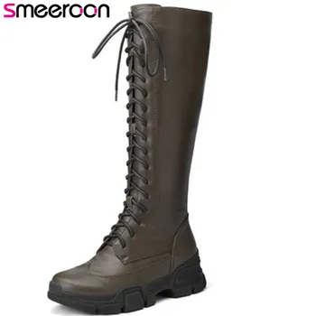 Smeeroon 2020 new fashion autumn zip+cross tied flat bottom women boots high quality knee high boots top genuine leather boots
Smeeroon 2020 new fashion autumn zip+cross tied flat bottom women boots high quality knee high boots top genuine leather boots