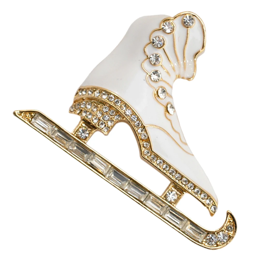 Trendy 3d Brooches For Women Men Rhinestone Ice Skate Skating Pins Fashion Jewelry Clothing Bags Hats Accessories White Badge