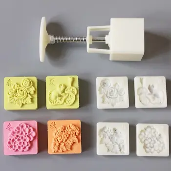 65g-75g 3D square shape Four seasons Mooncake mung bean cake Molds mould with 4 Stamps plastic hand pressure , 50sets/lot
65g-75g 3D square shape Four seasons Mooncake mung bean cake Molds mould with 4 Stamps plastic hand pressure , 50sets/lot