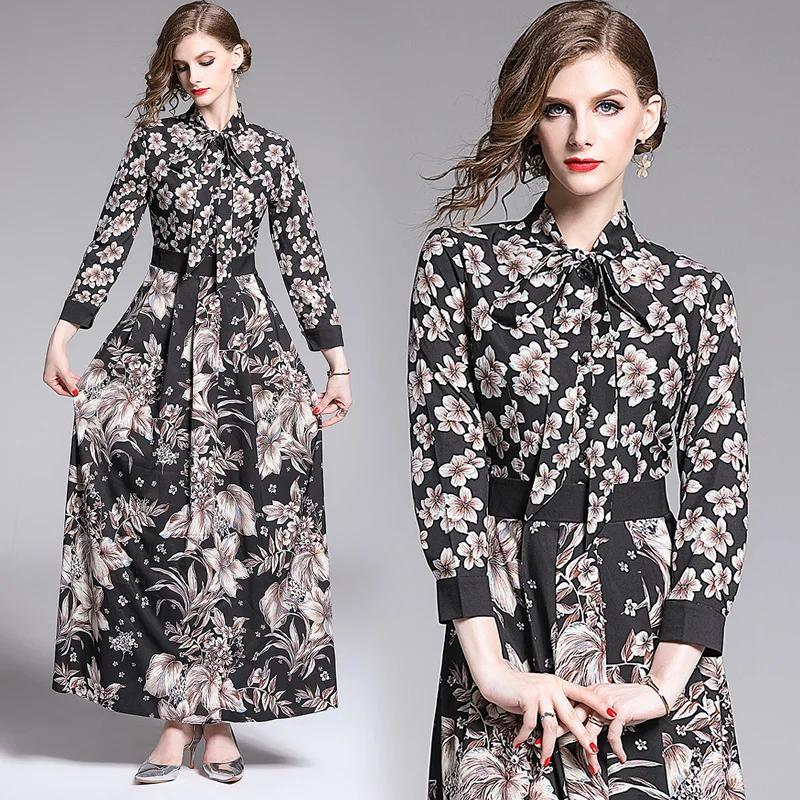 2019 Spring Summer Fall Runway Vintage Floral Print Tie Neck Long Sleeve Empire Waist Women Lady Party Casual A-Line Maxi Dress
2019 Spring Summer Fall Runway Vintage Floral Print Tie Neck Long Sleeve Empire Waist Women Lady Party Casual A-Line Maxi Dress