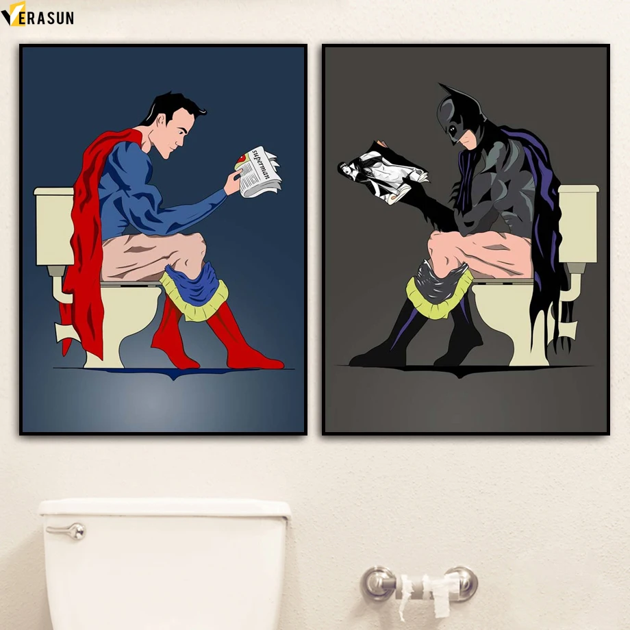 Superhero Superman Batman Toilet Bathroom Wall Art Canvas Painting Nordic Posters And Prints Wall Pictures For Living Room Decor
Superhero Superman Batman Toilet Bathroom Wall Art Canvas Painting Nordic Posters And Prints Wall Pictures For Living Room Decor