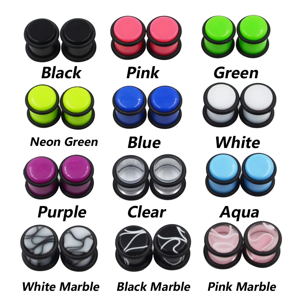 

PAIR Acrylic Ear Plugs Stretching Tunnels Earlets Gauges Marble Ear Strehcher Kit Piercing With Double O-ring 1.6mm-10mm