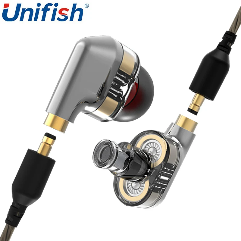 Unifish вкладыши двойной драйвер стерео гарнитура с HiFi extra Bass Hi-Fi спортивные наушники