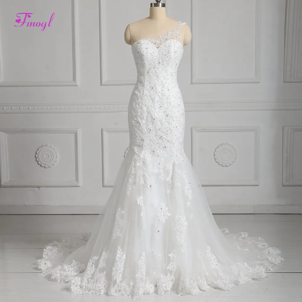 Fmogl New Design Romantic One Shoulder Lace Up Mermaid Wedding Dresses 2019 Delicate Appliques Beaded Bride Gown Robe De Mariage
Fmogl New Design Romantic One Shoulder Lace Up Mermaid Wedding Dresses 2019 Delicate Appliques Beaded Bride Gown Robe De Mariage