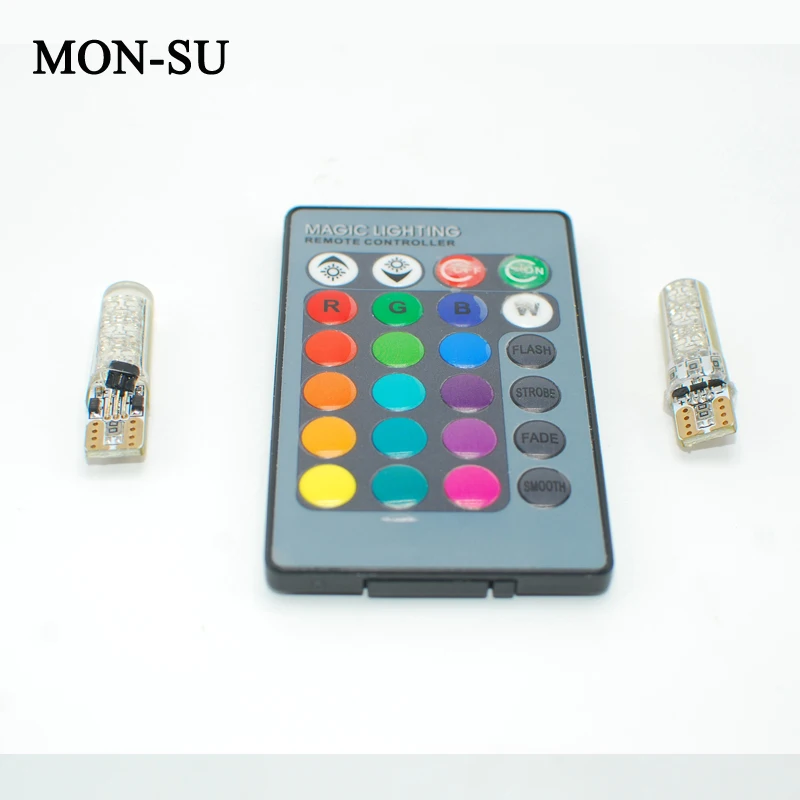 MON-SU Car LED lights T10 RGB LED Bulbs Remote Controller RGBW 501 194 168 6SMD 5050 Silicone Strobe Car Wedge Side Light 12V
MON-SU Car LED lights T10 RGB LED Bulbs Remote Controller RGBW 501 194 168 6SMD 5050 Silicone Strobe Car Wedge Side Light 12V