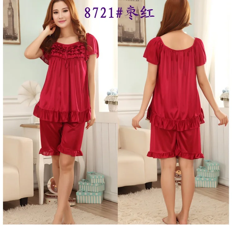 On Sale Plus Size Candy Color short sleeve Sleepwear set Women Faux Silk Viscose 3XL Nightgown Elegant Noble Homewear Bust 125CM
On Sale Plus Size Candy Color short sleeve Sleepwear set Women Faux Silk Viscose 3XL Nightgown Elegant Noble Homewear Bust 125CM