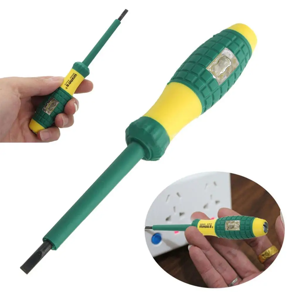 Screwdriver with voltage test power detector probe yellow green power tool slotted VDE certification 220V electrical tester pen
Screwdriver with voltage test power detector probe yellow green power tool slotted VDE certification 220V electrical tester pen