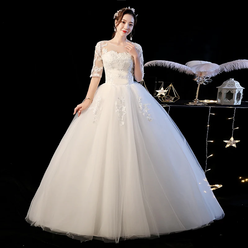 Classic O Neck Half Sleeve Wedding Dress 2019 New Sexy Perspective Flower Plus Size Lace Up Bride Ball Gown Robe De Mariee L
Classic O Neck Half Sleeve Wedding Dress 2019 New Sexy Perspective Flower Plus Size Lace Up Bride Ball Gown Robe De Mariee L