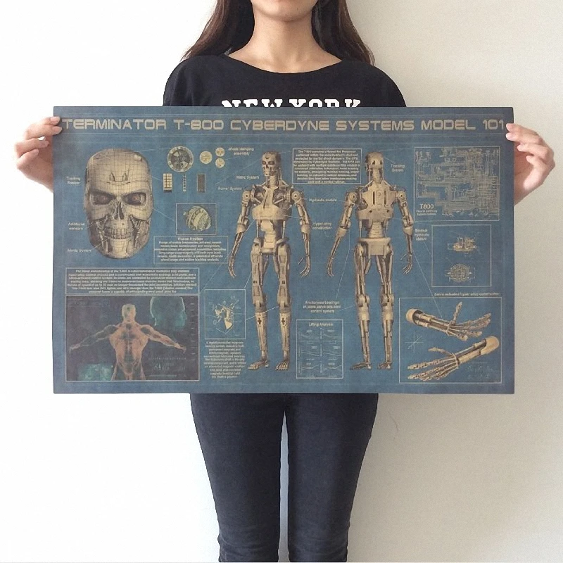 Vintage Terminator T800 Robot Blueprint Posters Home Decoration Detailed Antique Poster Wall Chart Matte Kraft Paper 44X71cm
Vintage Terminator T800 Robot Blueprint Posters Home Decoration Detailed Antique Poster Wall Chart Matte Kraft Paper 44X71cm