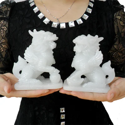 

Resin Home Creative Decoration as Gift 2PC a Pair Imitation white jade Allochroic Praying for Children Rich Kirin Decoration