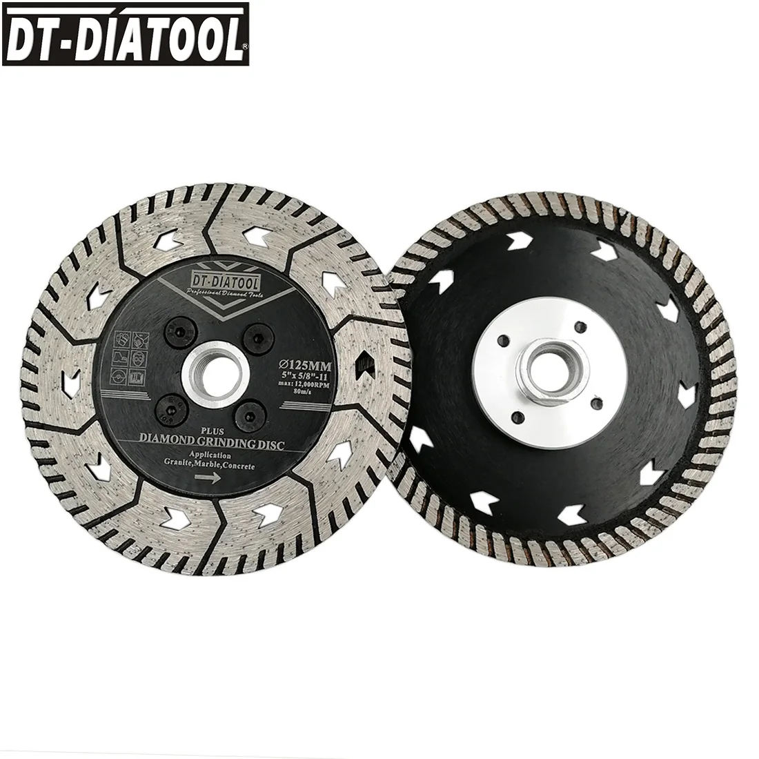 DT-DIATOOL 2pcs/pk 5/8-11 thread Dia 125mm/5" Diamond Dual Saw Blade with for Granite Marble Concrete Cutting Wheel Grindng Disc
DT-DIATOOL 2pcs/pk 5/8-11 thread Dia 125mm/5" Diamond Dual Saw Blade with for Granite Marble Concrete Cutting Wheel Grindng Disc