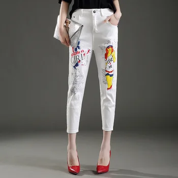 2017 Printing White Jeans Women Denim Pants Nine Trousers Painting Mid Waist Female Cross Pants Elastic Radish Pants Woman Jeans
2017 Printing White Jeans Women Denim Pants Nine Trousers Painting Mid Waist Female Cross Pants Elastic Radish Pants Woman Jeans