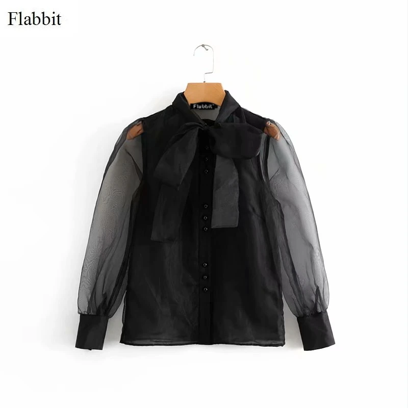 Flabbit women sexy transparent bow tie black organza smock shirt blouse women casual long sleeve chic chemise blusas tops LX0502
Flabbit women sexy transparent bow tie black organza smock shirt blouse women casual long sleeve chic chemise blusas tops LX0502