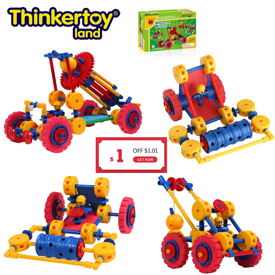 Фото Thinkertoy Land 99 шт. детские развивающие игрушки серии автомобилей Строительные блоки