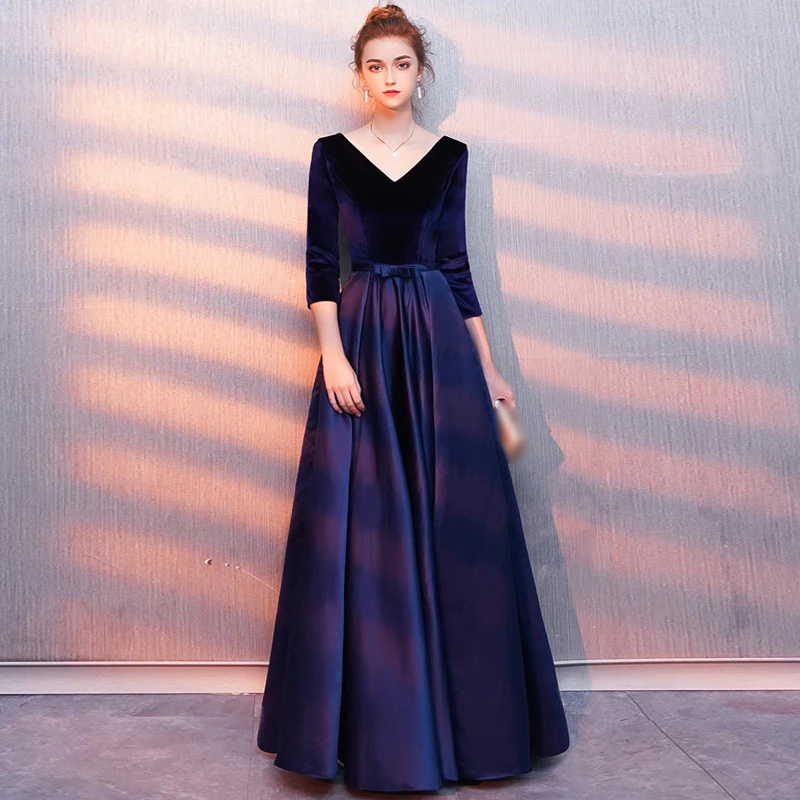 2019 Three Quarter Sleeves V-Neck Evening Dresses Long Floor Length Elastic Satin Formal Evening Party Dress for Women
2019 Three Quarter Sleeves V-Neck Evening Dresses Long Floor Length Elastic Satin Formal Evening Party Dress for Women