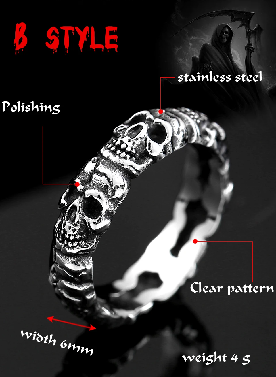 steel soldier stainless steel men punk skull ring vintage domineering skull 316l steel jewelry 16