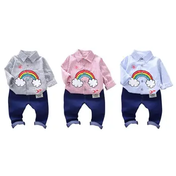 High Quality Cute Baby Boy Long Sleeve Rainbow Striped Pattern Soft Cotton Shirt Tops+Long Trousers Toddler Outfits
High Quality Cute Baby Boy Long Sleeve Rainbow Striped Pattern Soft Cotton Shirt Tops+Long Trousers Toddler Outfits
