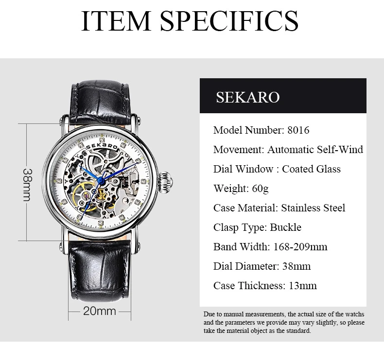 SEKARO Brand Women Mechanical Watches Diamond Ladies hand-winding Wristwatches Leather Fashion Skeleton Dial Gift for Female
