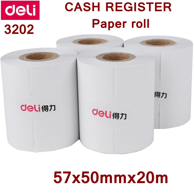 4 ROLL/LOT Deli 3202 Cash register Paper roll 50x57mmx20m thermal paper heat sensitive paper thermal Cash paper
4 ROLL/LOT Deli 3202 Cash register Paper roll 50x57mmx20m thermal paper heat sensitive paper thermal Cash paper
