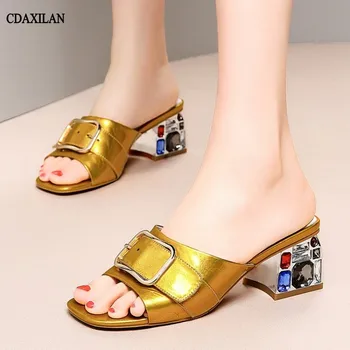 CDAXILAN new arrival slippers women fashion golden silver genuine leather square middle heel flip-flops ladies girls summer shoe
CDAXILAN new arrival slippers women fashion golden silver genuine leather square middle heel flip-flops ladies girls summer shoe