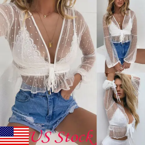 Sexy Swimwear Mesh Sheer Tops Blouse Sexy V-neck Womens Transparent Bikini Smock Cover-up Perspective Beach Wrap Crop Tops 2019
Sexy Swimwear Mesh Sheer Tops Blouse Sexy V-neck Womens Transparent Bikini Smock Cover-up Perspective Beach Wrap Crop Tops 2019