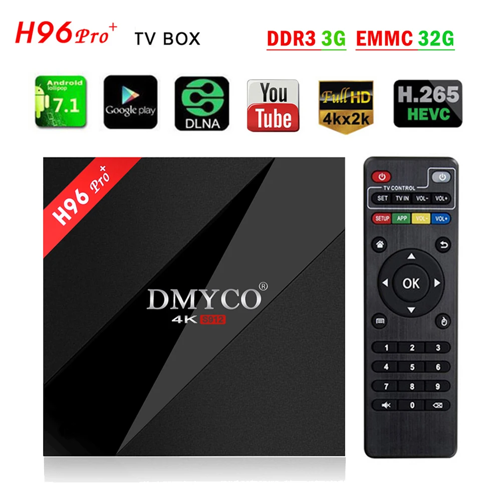 

H96 Pro Plus Android 7.1 TV Box 3GB RAM 32GB ROM Amlogic S912 Octa Core 2.4G/5.8G Dual WiFi H.265 HDR10 4K H96 Pro+ Media Player