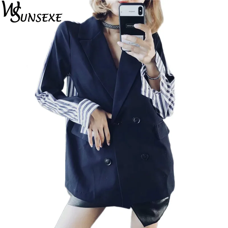 2018 Autumn Stripe Spliced Blazer Fashion Long Sleeve Double Breasted for Women New Streetwear Parkas Female Casual Blazers Coat
2018 Autumn Stripe Spliced Blazer Fashion Long Sleeve Double Breasted for Women New Streetwear Parkas Female Casual Blazers Coat