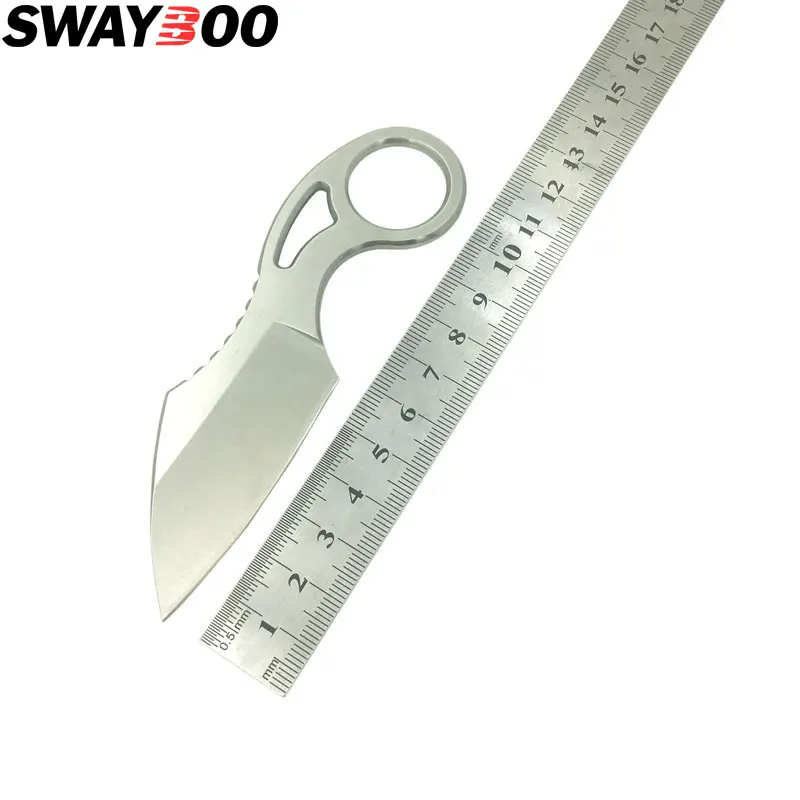 

Swayboo EDC integrated keel handle D2 Steel Camping Knives 60 HRC Ring Mini Knife Fixed Blade Survival Knife With Sheath